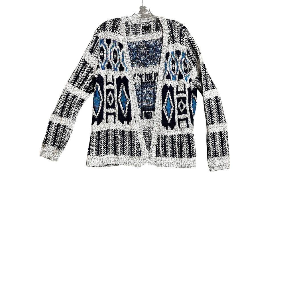 New Directions PM Navy White Geometric Southwestern Cardigan Aztec Cabin Artsy
